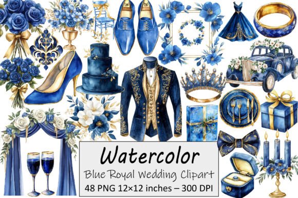 Blue Royal Wedding Clipart: 48 Elegant PNGs for Creative Projects