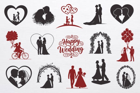 Celebrate Love: Versatile Bride and Groom Silhouettes for Every Project
