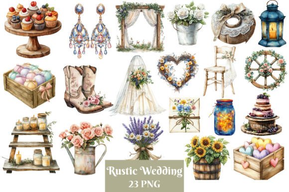 Charming Rustic Wedding Clipart: A Farmhouse Collection