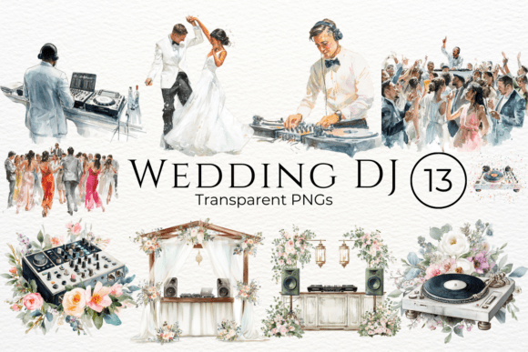 Colorful Wedding DJ Watercolor Clipart for Creative Projects