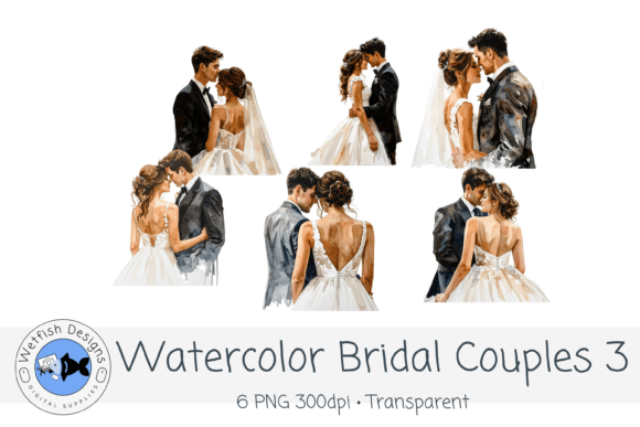 Enchanting Watercolor PNG Wedding Bridal Couples 3 for Your Designs