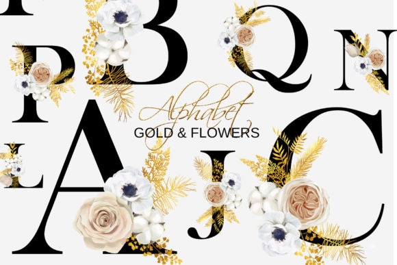 Gold Floral Wedding Alphabet: Blooming Letters for Modern Design