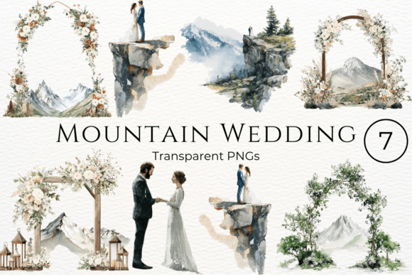 Mountain Wedding Watercolor Clipart: Nature-Inspired Design Elements