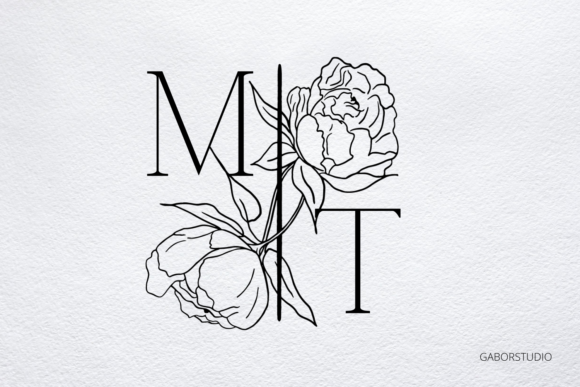 Peony Monogram SVG: Hand Drawn Design for Wedding Stationery