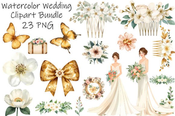 Watercolor Gold Wedding Clipart: Elevate Your Bridal Designs