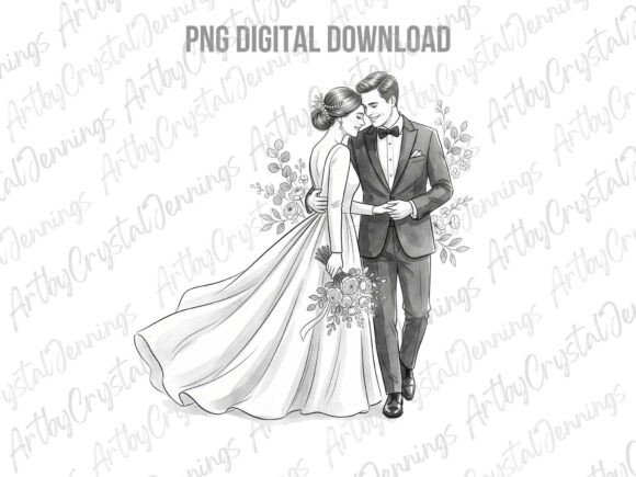 Wedding Couple Line Art: A Versatile PNG for Elegant Designs