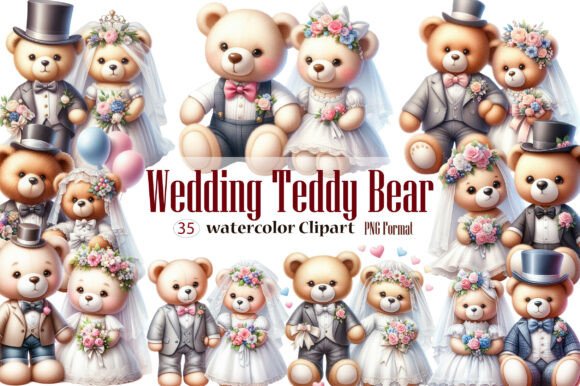 Wedding Teddy Bear Watercolor Clipart: A Sweet Design Collection