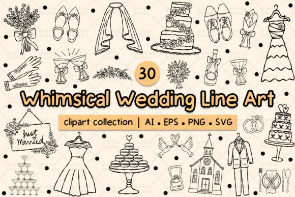 Whimsical Wedding Line Art: Your Go-To Clipart Collection